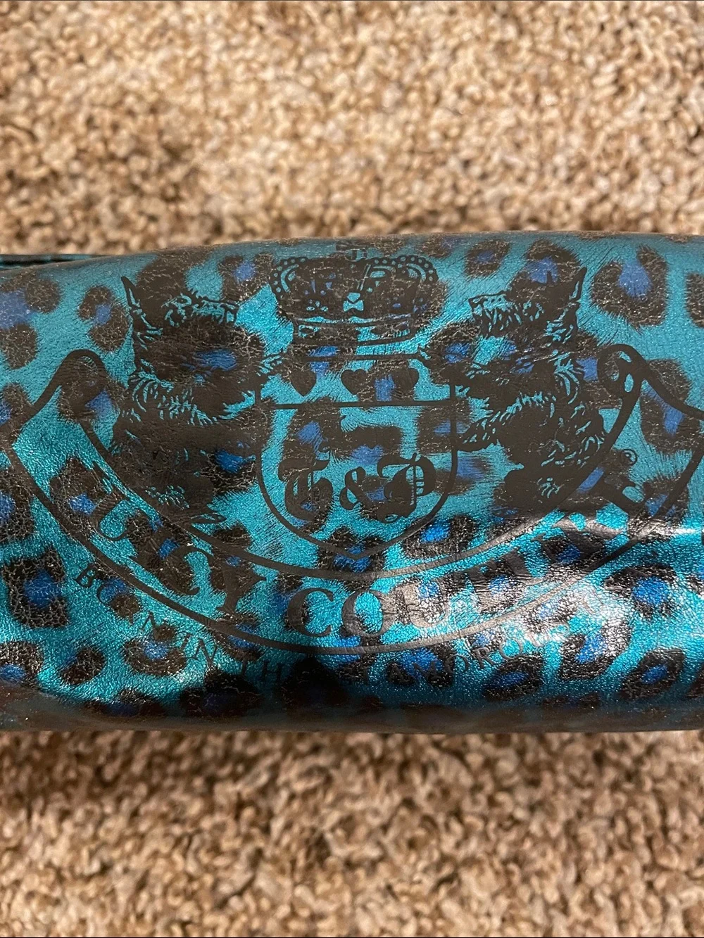 Y2K Juicy Couture Teal Leopard Print Cosmetic Pouch